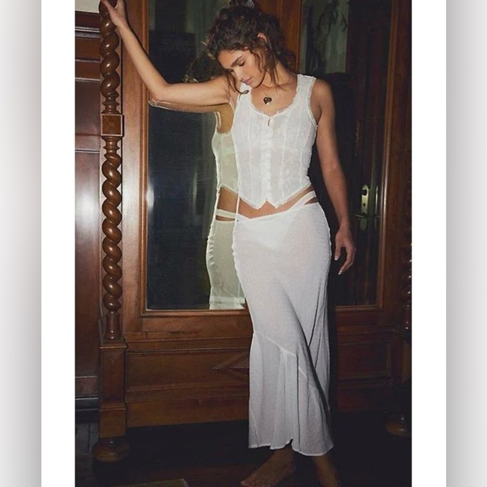 Free People Women's White Sweet On You Bias Half Slip Maxi Skirt NWT